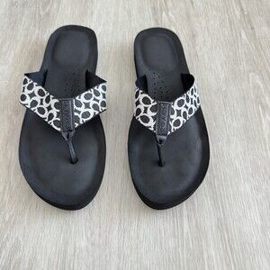 Coach Women’s Jessalyn Signature Sandals Flip Flops Black White Thongs Size 8.5